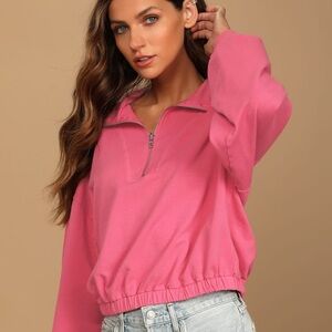 Wilfred Blush Pink Cropped Half Zip Long Sleeved Sweat shirt